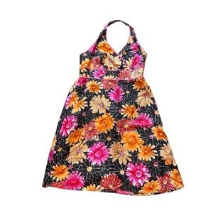 M Madison Studio 100% Silk Floral Halter Dress – Size 14 (Y2K / Early 2000s)